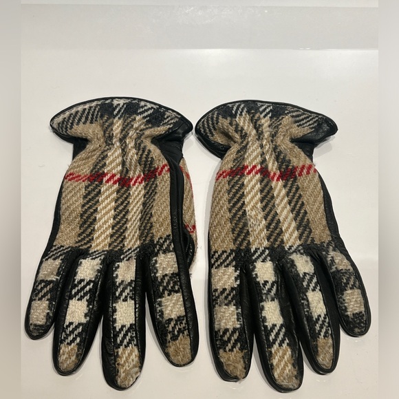 Burberry novacheck wool leather cashmere lined gloves sz 7 - Picture 1 of 4